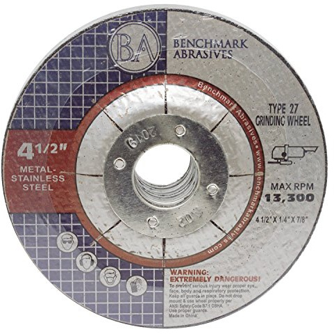 Benchmark Abrasives Grinder Cut Off Wheels 4 1/2 Inch Aluminum Oxide Depressed Center Thin Type 27 for Metals, 1/4 Thick 7/8 Arbor, Angle Grinder Cutting Disc, Grinding Cutting Wheel - 15 Pack