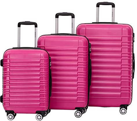 BEIBYE 2088 Zwillingsrollen Reisekoffer Koffer Trolleys Hartschale M-L-XL-Set in 13 Farben (Peach, Set)