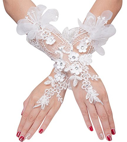 Brauthandschuhe Spitzenhandschuhe Netzhandschuhe Spitze Handschuhe Fingerlos Strass Blumen Handschuhe Sommer Sonnenschutz Handchuhe für Damen Geburtstag Hochzeit Party Karneval Tanzen Abend