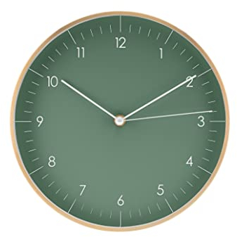 LUUK LIFESTYLE Geräuschlose Wanduhr mit Quarz Uhrwerk, minimalistisch & modern, Deko Geschenk für Einzug, 24cm groß, in grün und Gold
