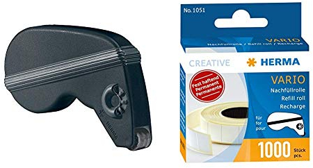 Herma 1030 Klebespender Vario permanent fest haftend schwarz, 1 Stück Bastelkleber lösemittelfrei & 1051 Nachfüllkassette für Vario Klebespender (Inhalt 1.000 Klebestücke) 1 Packung