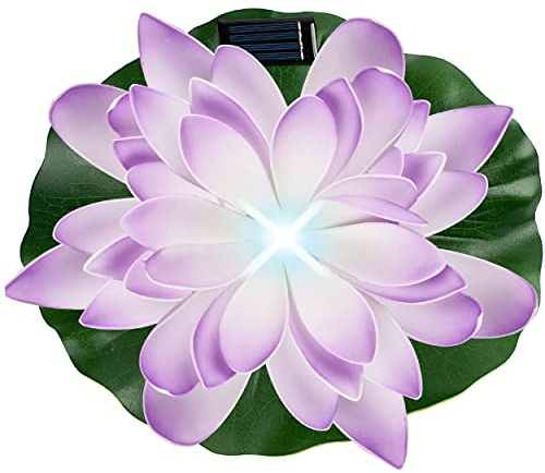 alles-meine.de GmbH Solar - LED Licht - schwimmende Seerose - lila - violett & weiß - Ø 29 cm - Leuchte - Blume Blüte - Solarblume - Garten Wetterfest für Innen Außen - Wasser - ..