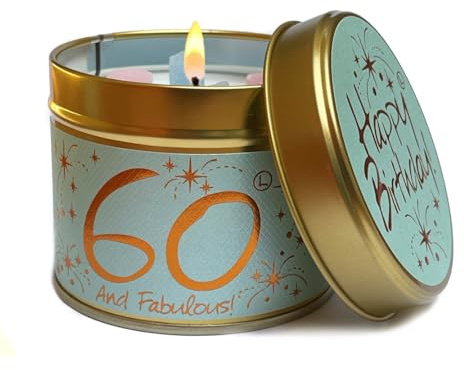Lily Flame 'Happy Birthday 60' Tin Candle - Elegant Gold on Sparkling White with Refined, Sweet Floral, Powdery Scent - Cruelty Free and Vegan Friendly