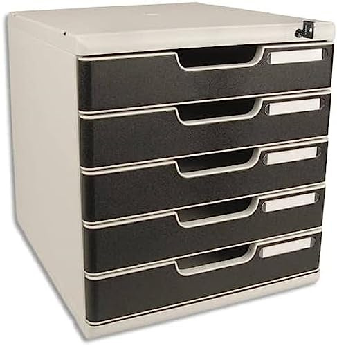 Exacompta 331014D Ablagebox Modulo mit 5 abschließbare Schubladen für DIN A4+ Dokumente. Belastbare Schubladenbox mit hoher Kapazität für mehr Platz auf dem Schreibtisch grau/schwarz