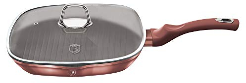 Poêle à frire carrée colorée de 28 cm pour frire et frire en marbre anti-adhésif pour steak de cuisine à induction (rose avec couvercle)