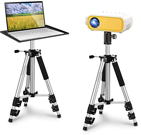 SKERELL Supporto per proiettore, supporto universale per laptop, treppiede in lega di alluminio con vassoio e testa a sfera, borsa per il trasporto, altezza regolabile da 17 a 48 pollici (argento)