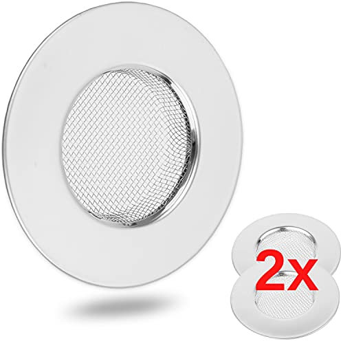 Abflusssieb aus Edelstahl, 2 Stück, Ø 77 mm außen, 42 mm innen, ragt 14 mm in Ausguss, Ablaufsieb für Küchenspüle, Waschbecken, Duschwanne, Badewanne, Haarsieb und Essensreste Sieb, Haarfilter Korb