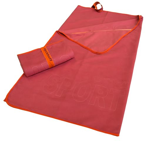 Dyckhoff Sporttuch Mikrofaser, Handtuch 80x180cm, Koralle/Marsala | Reißverschlusstasche, funktional für Reisen, schnelltrocknend, leicht zu verstauen, ideal für Sport und Freizeit
