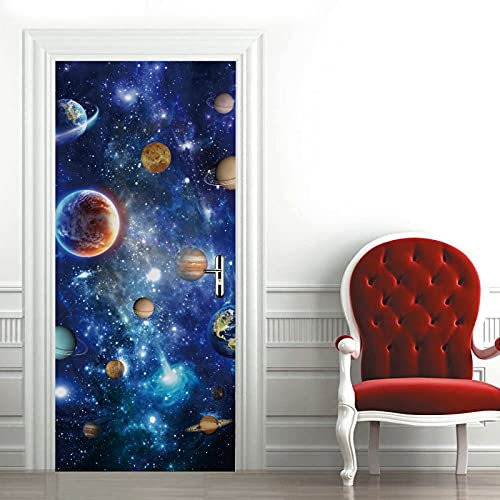A.Monamour Türtapete Selbstklebend Türfolie Türposter 3D Sterne Planeten Und Galaxien Im Weltraum Vinyl Folie Türdeko Tapete Wandbild Türaufkleber Türtattoo 85 x 215 cm