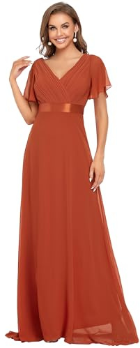 Ever-Pretty Abito Cerimonia Donna a V Linea ad A Elegante Abito da Sera Classico con Maniche a Volant Arancione 42