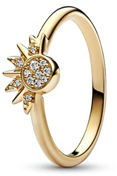 PANDORA Anello Moments con sole brillante placcato in oro 14k con zirconi cubici trasparenti, 50