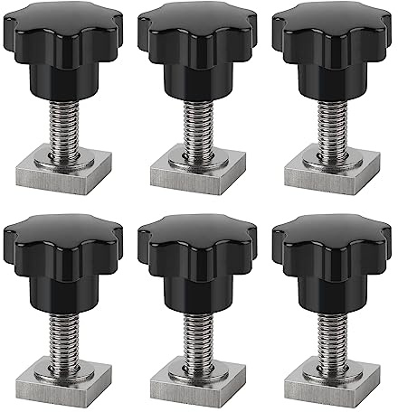 efuturetime 6 X T-Nut Adapter M8-30mm, Nutensteine Edelstahl 2x2x0.5cm mit Muttern und Unterlegscheiben für Dachträger Relingträger Dachbox Kompatibel zu Thule, M8-Sterngriffmutter