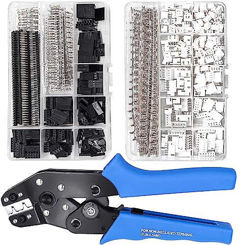 Taiss Dupont - Kit de herramientas de crimpado de alambre de trinquete con 2.54 mm, 600 conectores Dupont y 560 conectores JST XH, crimpadora Dupont, crimpadora JST (0.08-0.5mm² 28-20AWG)