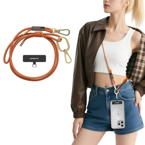MAGEASY Universal Cell Phone Lanyard - Anti-Theft Rope Crossbody Phone Strap for iPhone 16 Pro Max & Most Smartphones, for Men & Women | 6mm Orange
