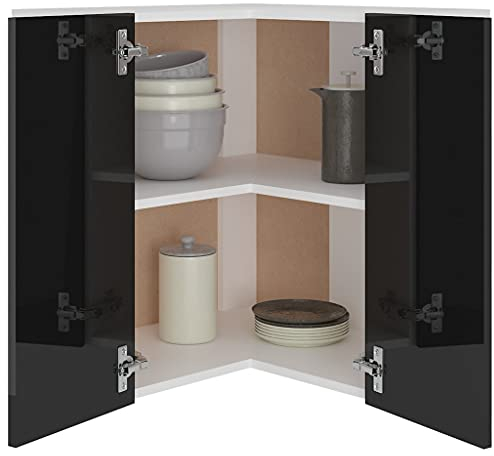 homiuse Eckhängeschrank Hochglanz-Schwarz 57x57x60 cm Holz Küchenschrank Eckschrank Vorratsschrank Küchenunterschrank Aufbewahrungsschrank Küchenschränke Eckkommode Zwei Regal Mit Arbeitstisch