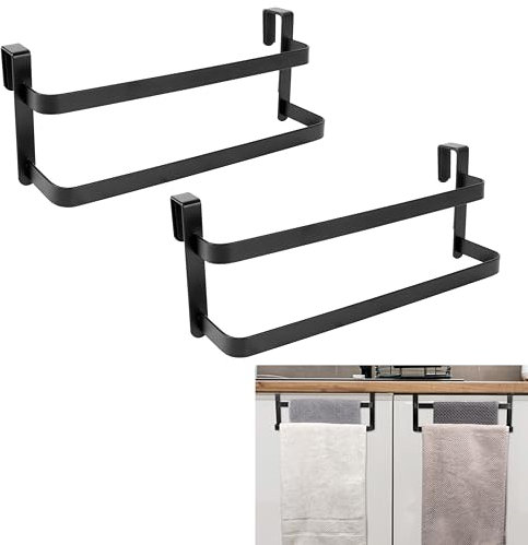 RedCall Lot de 2 Porte-Serviettes pour Armoire de Cuisine, Barre à Deux Niveaux en Acier, Double Barre Porte-Serviettes pour Placard