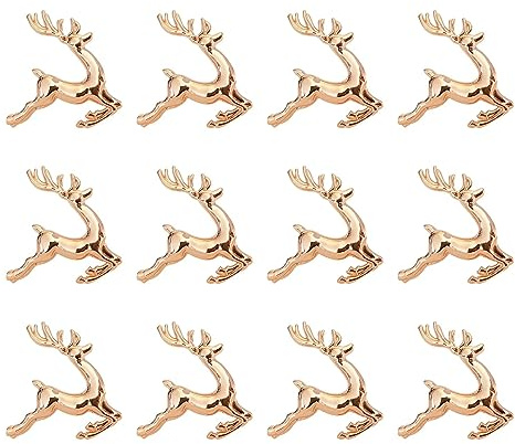 Gralara 12 x Hirsch-Serviettenringe, Serviettenringhalter, Esstischdekoration, Weihnachtsserviettenringe für Weihnachten, Familienfeiern, Feiertage, dekorativ, ROSGOLD