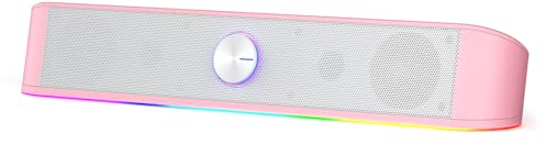 Redragon GS560 Adiemus RGB Desktop Soundbar, 2.0 Channel Computer Speaker with Dynamic Lighting Bar Audio-Light Sync/Display, Touch-Control Backlit with Volume Knob, USB Powered w/ 3.5mm Cable