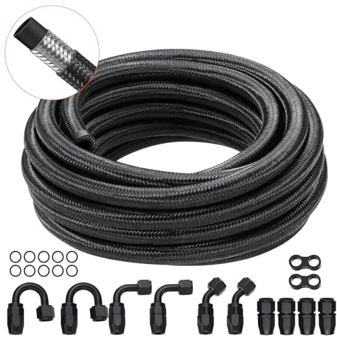VEVOR 6-AN-bränsleledningsslang, 609,6 cm bränsleledningsslang, 0,34-tums nylon rostfritt stål flätad bränsleledning olje/gas-/diesel-slangstyck-anslutningssats 12-delad roterande adaptersats