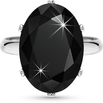 Linawe Black Rings for Women, Cubic Zirconia Imitation Diamond Emo Ring, Silver Crystal Gemstone Birthstone Rhinestone Gothic Chunky Vintage Adjustable Ring Costume Jewellery