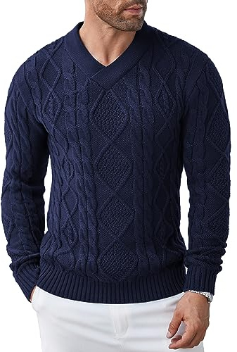 COOFANDY Jersey para Hombre, Cuello en V, cálido, Corte Ajustado, Jersey de Invierno para Hombre