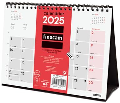 Finocam – Calendrier Neutre de Bureau pour écrire 2025 1 mois par page Janvier 2025 – Décembre 2025 (12 mois) Français