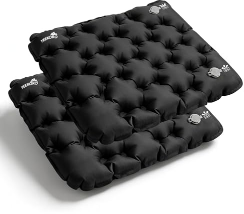 YEEKORO Inflatable Seat Cushion, Lightweight Camping Air Sitting Pad with Repair Cloths, Waterproof Cushions, Portable Air Seat Cushion for Airplane Climbing Hiking Office Car Stadium Seat（2 Pack