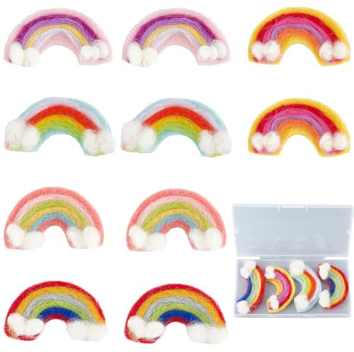 SUNNYCLUE 1 Box 10Pcs 5 Colors Rainbow Felt Wool Craft Felting Bulk Colorful Rainbows Cloud Shaped Pompom Bag Ornaments Mini Felts for School Classroom Home Handmade DIY Hanging Decoration Crafts Gift