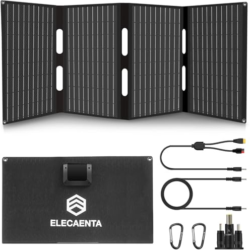 Cargador Solar Portátil ETFE 60W, Cargador de Panel Solar Portátil con Puerto CC, QC3.0 USB-A, Tipo-C(5V/3A), Panel Solar Plegable con IP68 Resistente al Agua Adecuado para Acampar y Hacer Senderismo