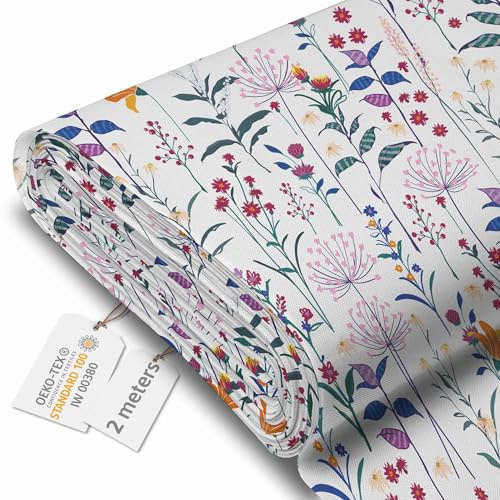 DreamRoots Markisenstoff Meterware, Color Meadow, 2 m | Oxford Segeltuch, wasserdicht, Polsterstoff Meterware, 220 g/m² 600D, 160 cm breit, für außen & Deko