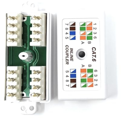 DRUT CAT6 Inline PunchDown Krone Coupler, Cable Joiner for CAT 6, White | Ethernet Network Cables