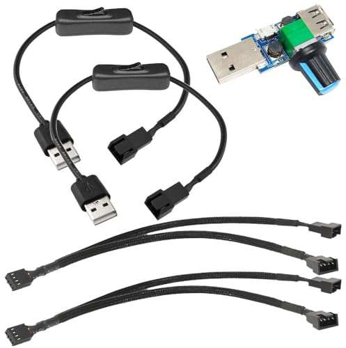 Gebildet 2st USB till 3-stift / 4-stift PWM 5V USB-hylsad Fläktströmadapterkabel med Strömbrytare, Fläktvindhastighetsregulator, 2vägs PWM Splitterkabel, 3vägs PWM Splitterkabel