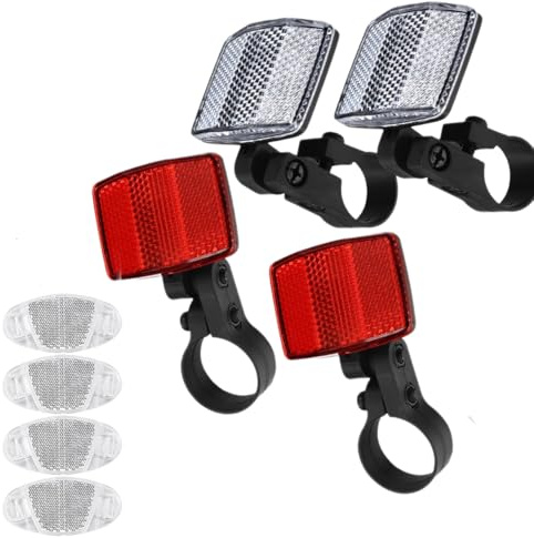 8Pcs Bike Front and Rear Reflectors Kit, Bicycle Wheel Spoke Reflectors Kit for Handlebar Seatpost, Cycling Accessories Bike Safety Warning Reflectors, Bike Road Safety Reflection Kit, Red and White
