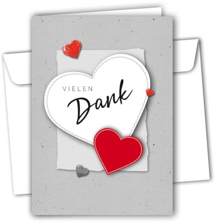 RotfuchsDesign 1 Danke Karte mit Herz Dankeskarte Danksagung Dankeschön mit Umschlag Klappkarte Geburtstag Hochzeit Konfirmation Kommunion Jubiläum Abschied DIN A6 Blanko