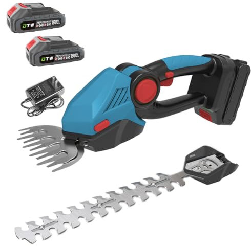 ZbOLi Cortasetos eléctrico inalámbrico, Cortasetos portátil de Doble propósito con batería de 1500 mah y Cargador Incluido, Cortasetos pequeño Ajustable de 60 °, para poda de arbustos y césped Blue B