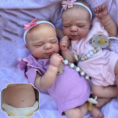 RXDOLL Reborn Reborn babydockor 18 tum tvillingar för flickor, likartad silikon, full kropp, realistisk docka för nyfödda, anatomiskt korrekt vattentät,