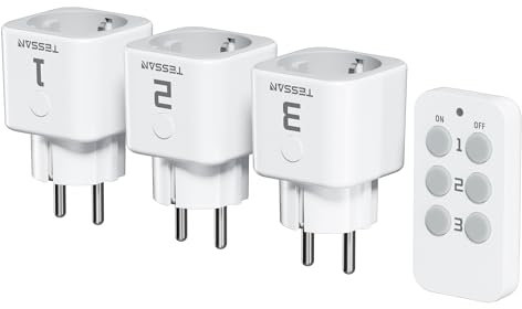 TESSAN Set di Presa Telecomandata, Distanza Telecomando 30,5 M, 3 Prese con 1 Telecomando, Presa per Decorazioni Natalizie, Elettrodomestici e Lampade, 2300 W, Bianca
