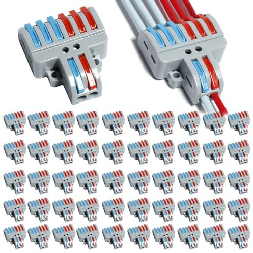 shengbowi Morsetti di collegamento, connettori per cavi compatti con viti di fissaggio 2 in 6, 50 pezzi, morsetti di collegamento con leva di azionamento, morsetti elettrici