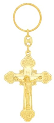 RZRHMUHN Schlüsselanhänger mit orthodoxem Kreuz, russisch-orthodoxes Kruzifix, östliche Kirche, religiöser orthodoxer Gebetsschmuck für Männer und Frauen, Gold, Gold