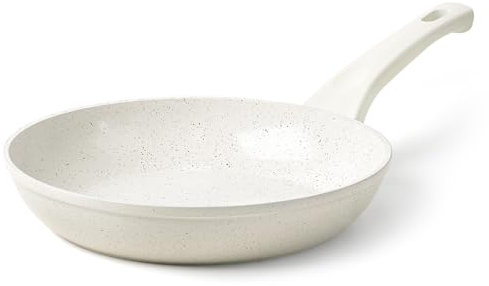 Innerwell Padella Antiaderente 20 cm, Padelle Induzione, Rivestimento Antiaderente Granito Professionale, Padella Omelette Ceramica, Senza PFOA, Atossica, Lavabile Forno, Lavastoviglie, Bianco