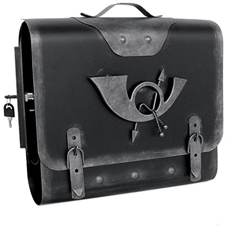 Stelling® Briefkasten POSTHORN 3 Antik-Vintage-Look, Schultasche, Ranzen, Wandbriefkasten, Zeitungsfach, Handarbeit, Retro, Kupfer, Messing, Bronze, Metall (Silber, Entnahme Links)