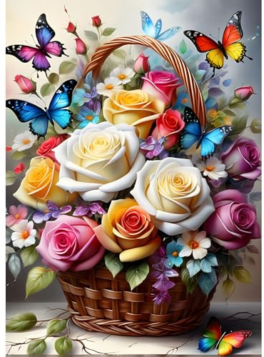 GDYEEH Bunte Blumen Diamond Painting Erwachsene, 5D Schmetterlinge Diamant Kunst Bilder Anfänger, DIY Runder Vollbohrer Diamanten Malerei Stickerei Kreuzstich Geschenke Home Wand Dekor 30x40cm