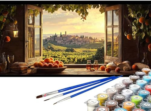 Malen nach Zahlen Erwachsene Fenster Malen nach Zahlen Landschaft Ölgemälde Kit, DIY Paint by Numbers Groß Leinwand Kreativ Set mit Pinseln Acrylfarbe, Geschenke für Frauen 50x100 cm (Rahmenlos) B-98