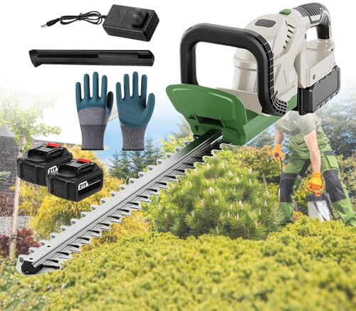 Tagliasiepi da 200 W, tagliasiepi manuale, con batteria e caricatore, supporto per impugnatura girevole a 90 gradi, con display di potenza, tagliasiepi, con paio di guanti, 2 batterie