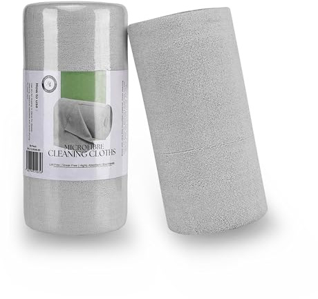Socrates Microfiber Cleaning Cloth Roll – 50 Tear-Away, Ultra-Absorbent, Reusable, Washable, Quick-Dry Towels in Grey.