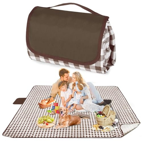 Maidyna Picnic Blanket Waterproof, 200 X 200 cm Large Beach Blanket Sandproof Picnic Mat with Carrying Handle, Outdoor Foldable Hiking Blanket for Camping, Beach, Family Picnic (Coffee)