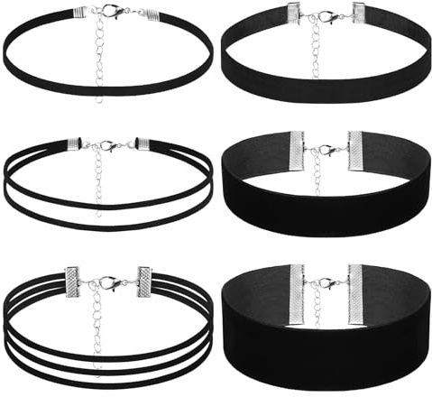 6 Stück Schwarze Choker Kette Damen, Verstellbares Samtband Schwarz Collar Halskette für Frauen, Halsband Damen Halsreif, Tattoo Kette 90er für Halloween Verkleidung, Cosplay und Geburtstag Party