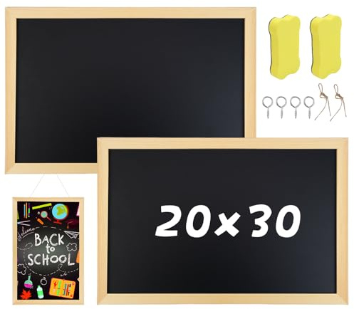WJMY 2 lavagne di gesso A4 (cornice in legno), con 2 spugna, 30 x 20 cm, per bambini, piccola lavagna in ardesia, per bambini, ristoranti, scuole, feste