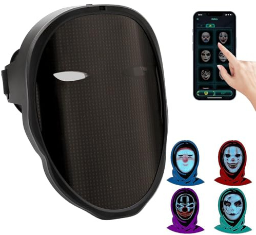 Maschera luminosa a LED con controllo app wireless, 45 animazioni, 70 immagini, motivo fai da te per costume, cosplay, feste, mascherate (nessuna app)