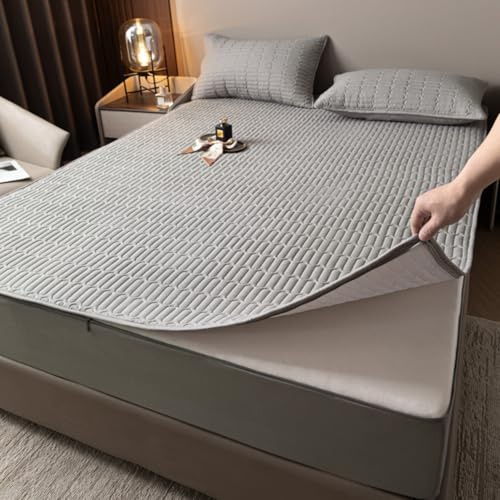 Morbuy Coprimaterasso Singolo Matrimoniale Impermeabile, Coprimaterasso Una Piazza e Mezza Antiacaro con Cerniera Morbida e Traspirante per Materassi Altezza 25cm (150 * 200cm,Grigio)